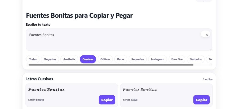 Conversor de letras cursivas para copiar y pegar