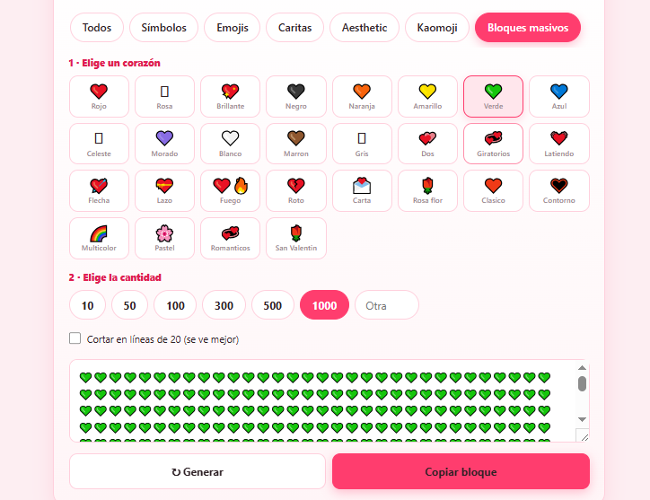 Corazones copiar y pegar con símbolos Unicode para Instagram, WhatsApp, TikTok y Discord