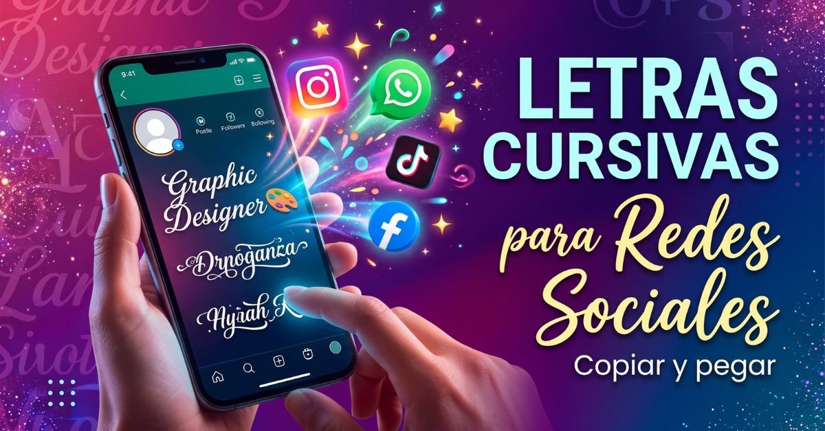 Teléfono mostrando cómo copiar y pegar letras cursivas en perfiles de Instagram, WhatsApp y TikTok usando un generador Unicode.
